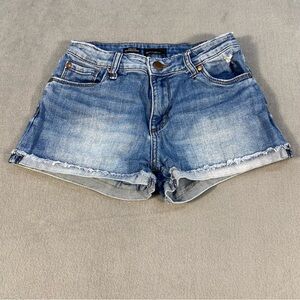 See Thru Soul Women’s Light Blue high rise boyfriend Jean Shorts, 2” inseam, 25